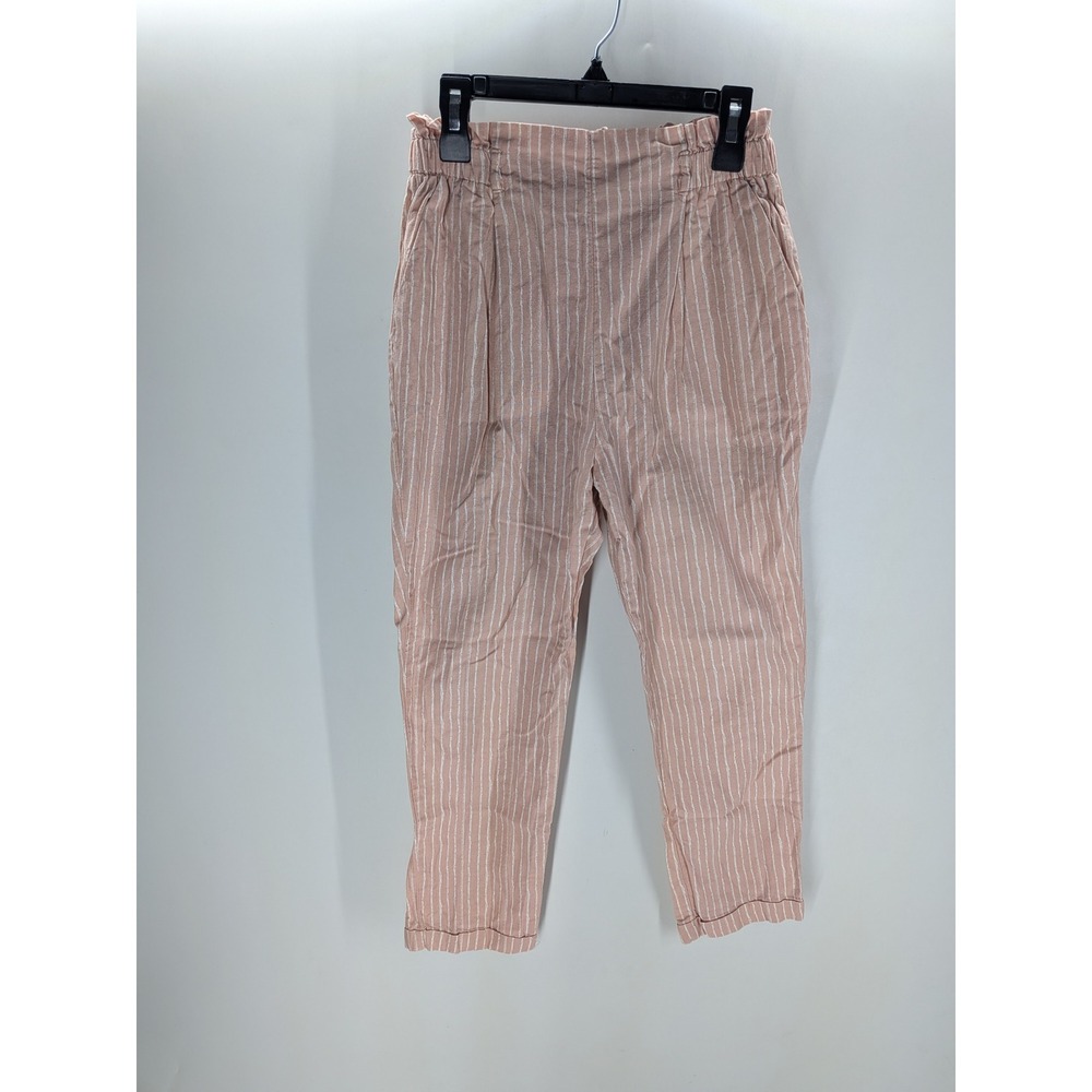 Sienna Sky Pink Striped Paperbag Waist Crop Pants Mens M Elastic High Rise
